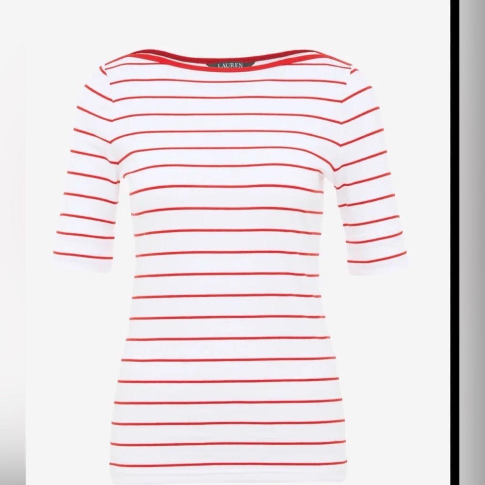 Lauren Ralph Lauren Red and White Striped Top Petite Small NWT